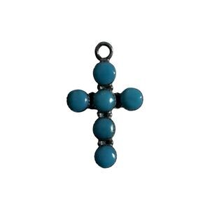 W R Sterling Silver Turquoise Cross Pendent Native American Vintage Jewelry